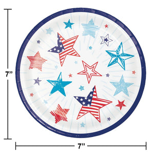 Bulk Pack of 24 Patriotic Party Paper 7" Dessert Plate