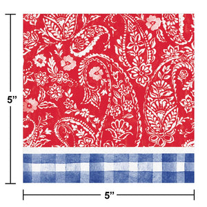 Bulk Pack of 48 Picnic Paisley & Plaid 2 Ply Beverage Napkin