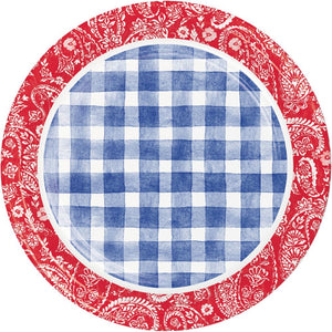 Bulk Pack of 16 Picnic Paisley & Plaid Paper 9" Dinner Plate