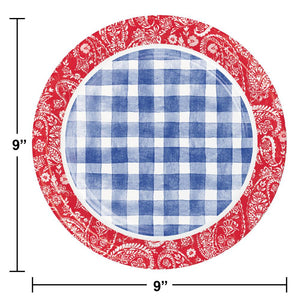 Bulk Pack of 16 Picnic Paisley & Plaid Paper 9" Dinner Plate