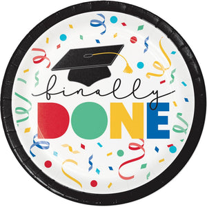 Bulk Pack of 24 Grad Cap Toss "Done" Paper 7" Dessert Plate