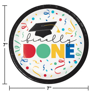 Bulk Pack of 24 Grad Cap Toss "Done" Paper 7" Dessert Plate