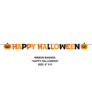 Bulk Pack of 2 "Happy Halloween" Prestrung Ribbon Banner