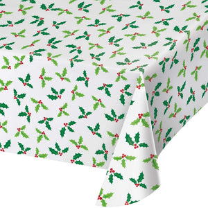 Christmas Tableware Plastic Tablecover, All Over Print Holly (1 per Pkg) by Creative Converting