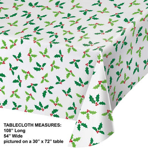 Christmas Tableware Plastic Tablecover, All Over Print Holly (1 per Pkg) by Creative Converting