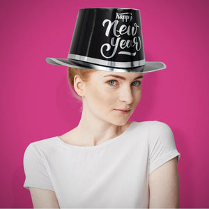 Bulk Pack of 2 New Year's Black & Silver Top Hat