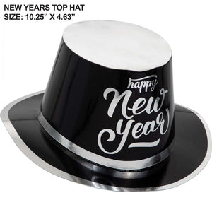 Bulk Pack of 2 New Year's Black & Silver Top Hat