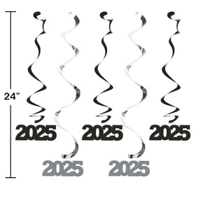 "2025" Dizzy Danglers Black/Silver (5 per Pkg) by Creative Converting