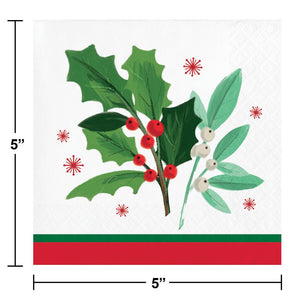 Bulk Pack of 48 Holly Jolly Christmas Beverage Napkin