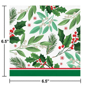 Bulk Pack of 32 Holly Jolly Christmas Luncheon Napkin