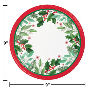 Bulk Pack of 16 Holly Jolly Christmas Dinner Plate