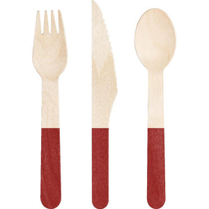 Bulk Pack of 48 Classic Red Wooden Cutlery