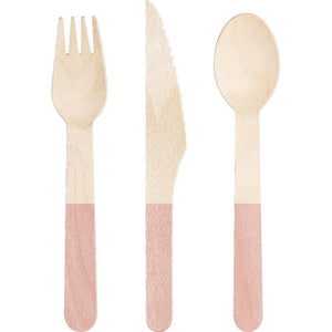 Bulk Pack of 48 Classic Pink Wooden Cutlery