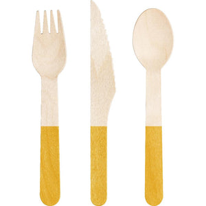 School Bus Yellow Wooden Cutlery, Assorted (24 per Pkg) by Creative Converting