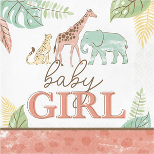 Bulk Pack of 32 Safari Baby Girl Lunch Napkin