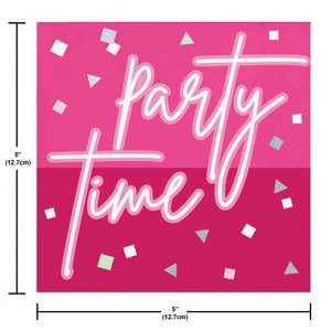 Bulk Pack of 32 Pink Party Foil Beverage Napkin