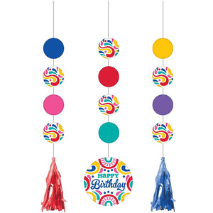 Birthday Swirls Hanging Cutouts w/ Tassels (3 per Pkg) by Creative Converting