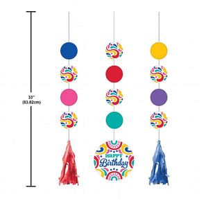 Birthday Swirls Hanging Cutouts w/ Tassels (3 per Pkg) by Creative Converting