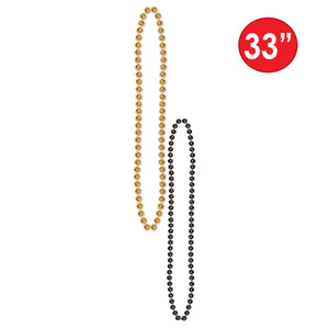 Party Bead Necklaces - Small Round, black & gold 