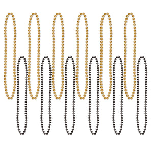 Party Bead Necklaces - Small Round black/gold - Bulk 144 Pack