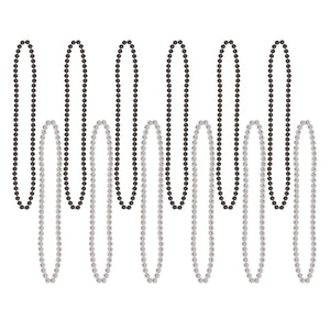 Party Bead Necklaces - Small Round black/silver - Bulk 144 Pack