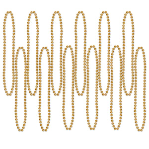 Party Bead Necklaces - Small Round gold - Bulk 144 Pack