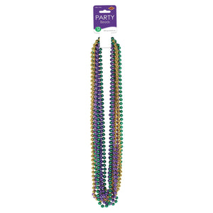 Mardi Gras Small Round Bead Necklaces - gold, green, purple 