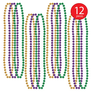 Mardi Gras Small Round Bead Necklaces - gold, green, purple 