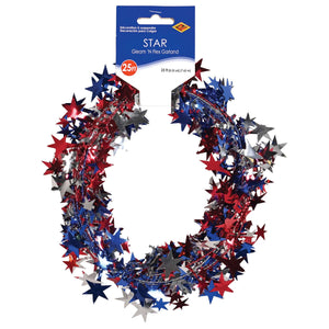 Gleam 'N Flex Star Garland - red, silver, blue 