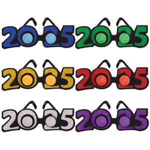 2025 Glittered Plastic Eyeglasses Asst colors - Bulk 12 Pack