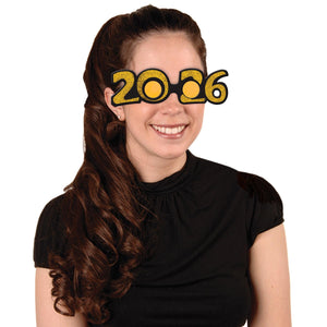 Beistle 2026 Glittered Gold Plastic Eyeglasses - New Years Gold Party Eyeglasses