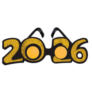 2026 Glittered Plastic Eyeglasses gold - Bulk 12 Pack