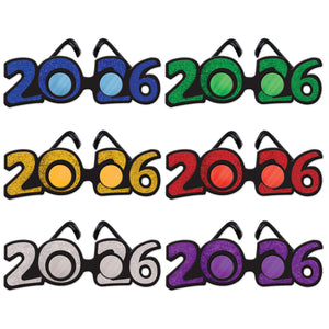 2026 Glittered Plastic Eyeglasses Asst colors - Bulk 12 Pack