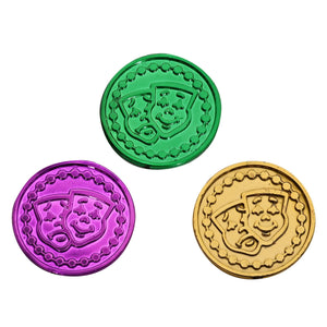 Bulk Mardi Gras Plastic Coins assorted gold, green, purple (Case of 1200) by Beistle