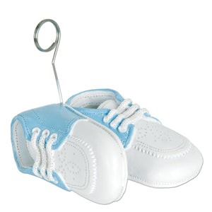 Baby Shoes Photo/Balloon Holder - white with lt blue upper - Bulk 6 Pack