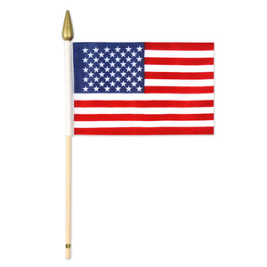 American Flag - Fabric - with 10.5 spear-tipped wooden stick - Bulk/12 Flags