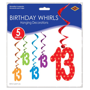  13 Whirls, party supplies, decorations, The Beistle Company, Birthday-AgeSpecific, Bulk, Birthday Party Supplies, Birthday Decorations, Birthday Party Danglers