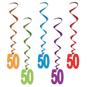 50th Birthday Party Whirls - Multicolor with Design - Bulk/30 Whirls