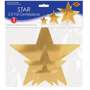 Bulk 3-D Gold Foil Star Centerpieces (Case of 36) by Beistle