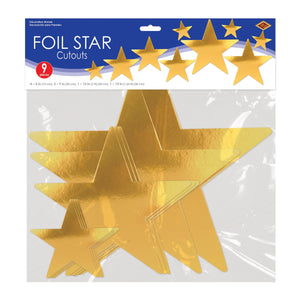 Pkgd Foil Star Cutouts Gold, party supplies, decorations, The Beistle Company, General Occasion, Bulk, General Party Decorations, Foil Stars Decoration