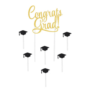 Congrats Grad! Graduation Party Cake Topper - Bulk 12 Pack