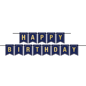 Foil Happy Birthday Party Streamer (Navy) - Bulk 12 Pack