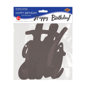 Beistle Foil Happy Birthday Streamer Black