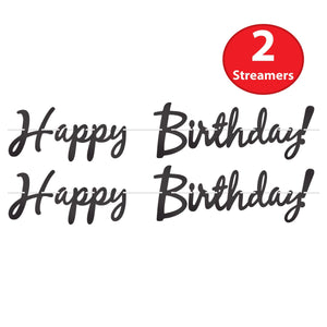 Beistle Foil Happy Birthday Streamer Black