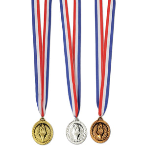 Gold, Silver/Bronze Medals with Ribbon - Bulk 12 Pack