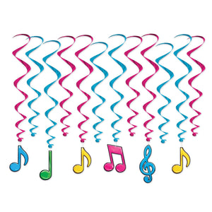 Neon Musical Notes Party Whirls - Bulk 72 Pack