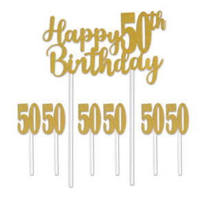 Happy 50th Birthday Party Cake Topper - Bulk 12 Pack