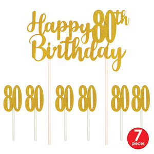 Happy  80th  Birthday Cake Topper (Pack of 12)