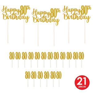 Happy  80th  Birthday Cake Topper (Pack of 12)