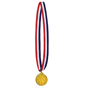 Basketball Medal with Ribbon - Bulk 12 Pack